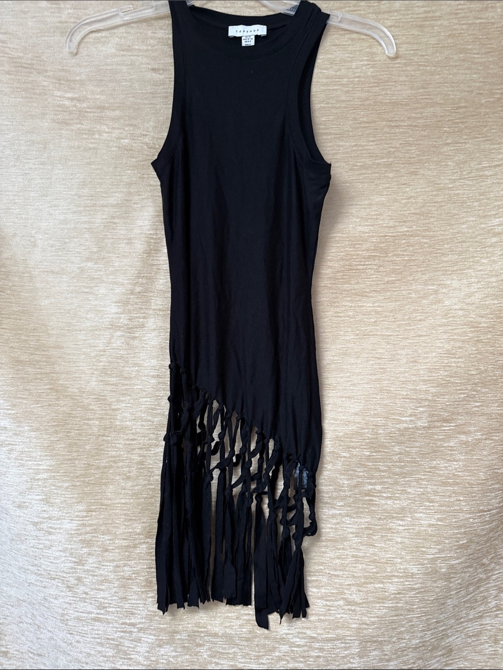 Topshop BNWT Black Asymmetric Fringe Tank Top Women XS northstorm